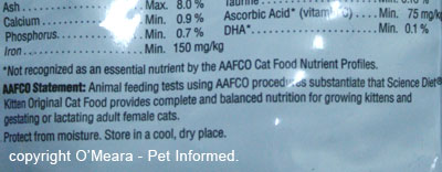 This is a close-up of the AAFCO statement on the back of a bag of kitten food (sorry, I had no puppy food close-ups on me - the principle is the same though). It states that the food has been tested and that it meets the AAFCO recommendations for nutrition for growing kittens (growing puppies on the dog food label). Good nutrition is a key part of the holistic approach to managing and preventing parvovirus in puppies and dogs.