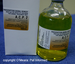 Sedative drugs like acepromazine (ACP or ACE) can be used to reduce an excited animal's blood pressure and thus reduce the pressure of the blood trying to haemorrhage out of a wound site.  