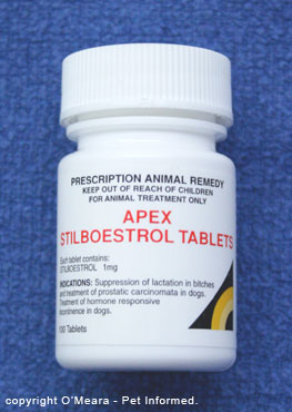Oestrogen based tablets used to be used in the treatment of testosterone-mediated prostatic disorders and other medical conditions in the male dog.