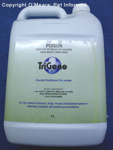 Trigene is a useful disinfectant against parvovirus in dogs and puppies and cats.
