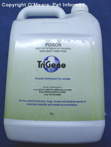 Trigene is a useful disinfectant against parvovirus in dogs and puppies and cats.