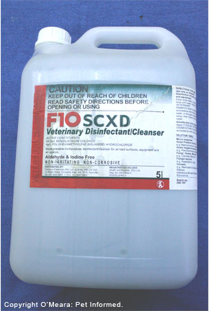 F10 is a disinfectant sometimes used for killing canine parvovirus. It may not be effective.