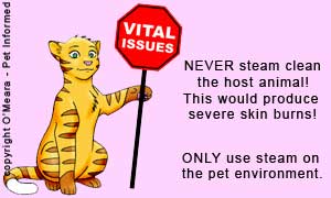 Steam clean the pet's environment only, NOT the pet. It seems silly to have to state it, but it happens!